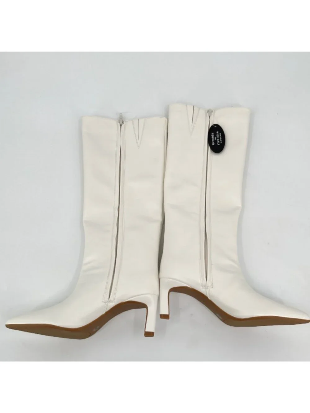 On 34th Rachelle Stovepipe Boots Bone 10M Faux Leather Pointed Toe Kitten Heel